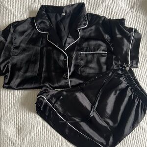 Black Satin Pajama Set